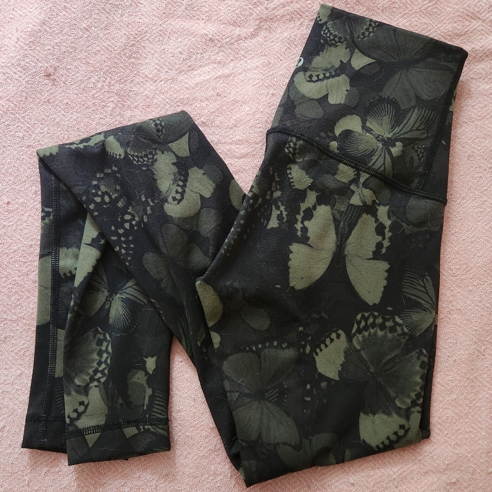 Lululemon Athletica Black and Green Butterfly Leggings